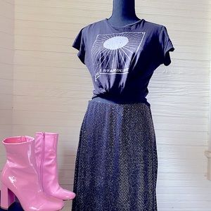 Urban Outfitters | Black + Metallic Sequined Glam Midi Skirt